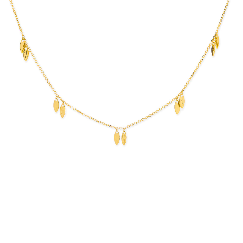 14K Solid Gold 5 Dangle Hammered Element Necklace